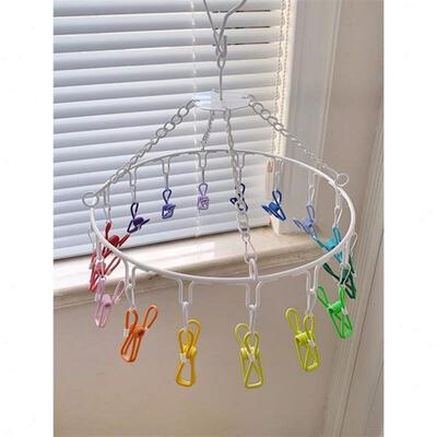 可爱家用不锈钢多夹子晒袜子神器晾衣架多功能防风儿童圆形铁衣架