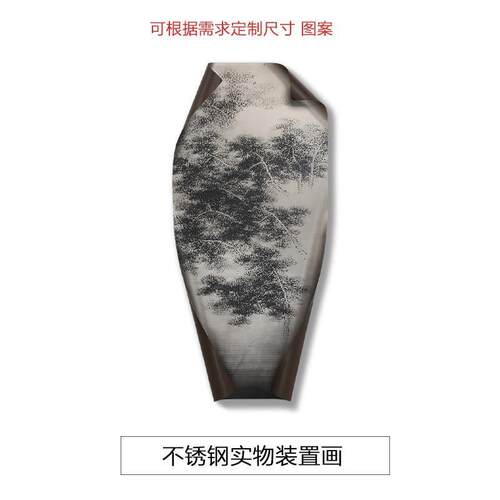 酒店样板间轻奢金属玄关不锈钢墙面艺术实物画装饰画装置壁画挂画