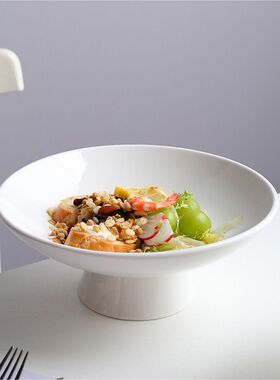 宫廷风高脚碗陶瓷茶点盘家用甜品零食果盘创意简约小吃点心托盘