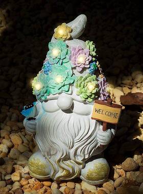 跨境小矮人花园雕像摆件太阳能灯户外花园草坪树脂工艺品庭院装饰