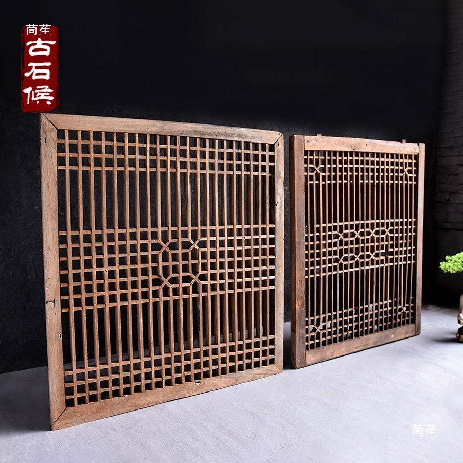 花格老旧实木窗户窗棂雕花窗钱中式木雕红杉木怀旧仿古挂件背景