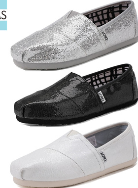 TOMS亮片帆布鞋女夏季新款一脚蹬懒人平底休闲百搭透气网面