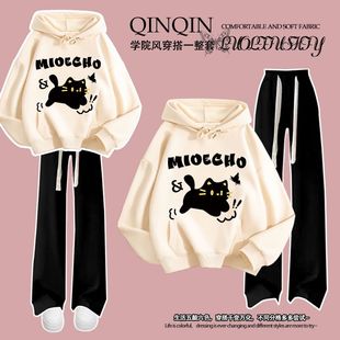两件套韩 开春洋气时髦连帽卫衣学院风炸街休闲裤 女童套装 2025新款