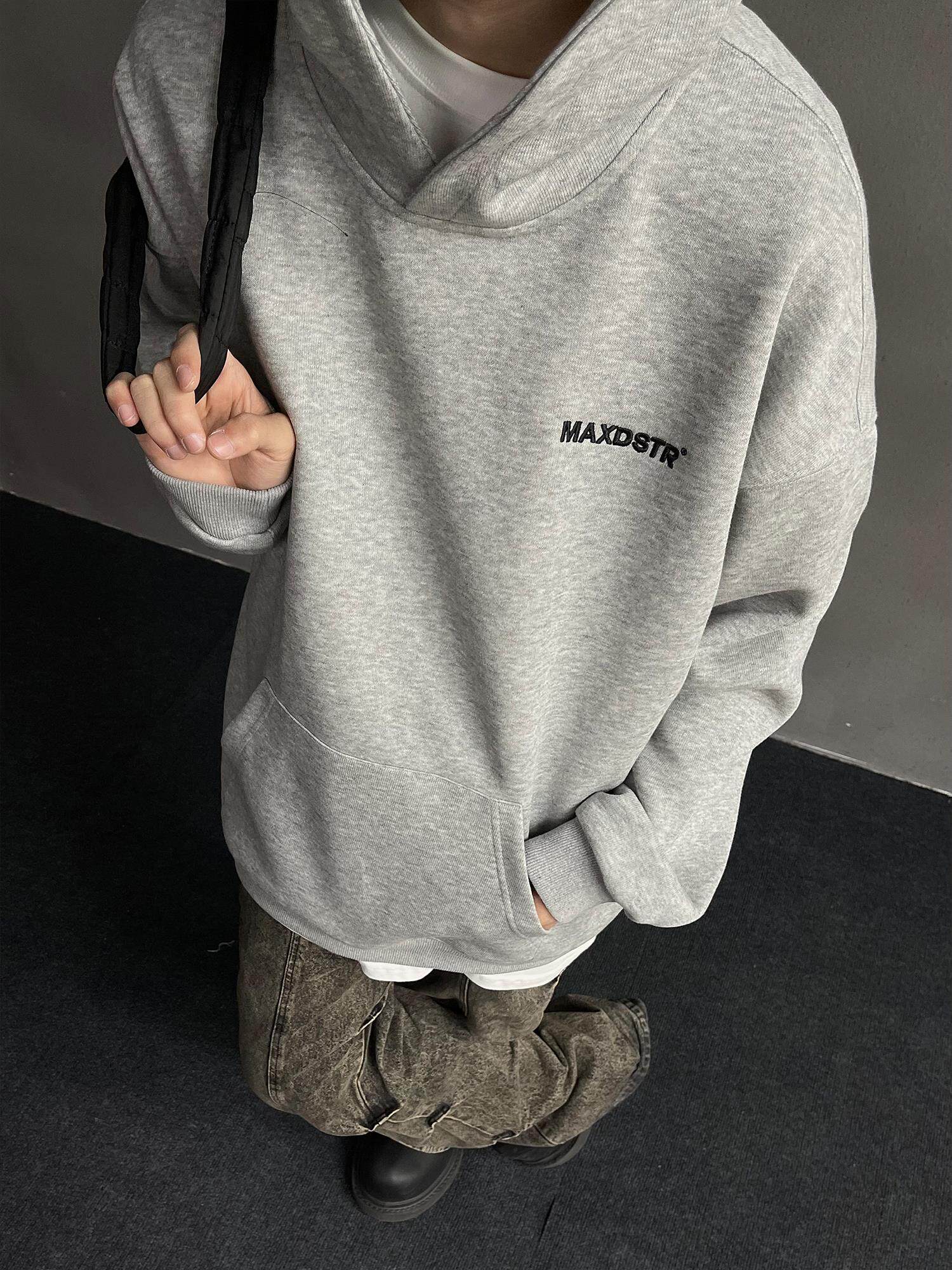 美式原创字母连帽卫衣男纯色高级感潮牌情侣帽衫外套