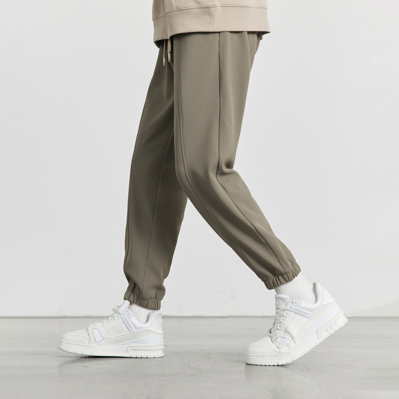 加绒加厚深灰色束脚休闲长裤男2023秋冬季微宽松直筒运动厚棉裤