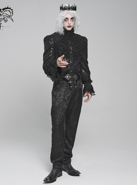DevilFashion哥特风黑色暗纹装饰长裤PT2284