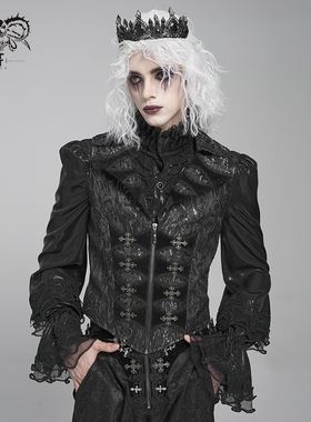 DevilFashion哥特风黑色暗纹提花双排扣马甲WT098