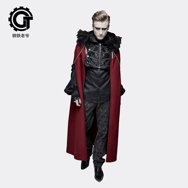 哥特宫廷绅士大衣长裤过膝毛呢外套秋冬款男士暗黑系英伦时尚风衣