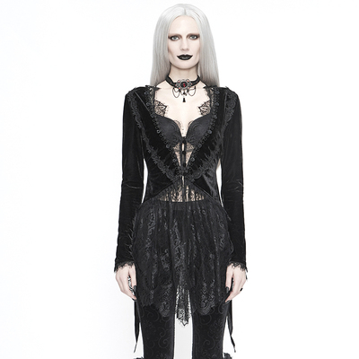 哥特女装长袖大V领风衣燕尾服