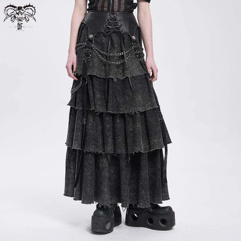 Devil Fashion恶魔时尚女装哥特朋克做旧蛋糕长半裙SKT233