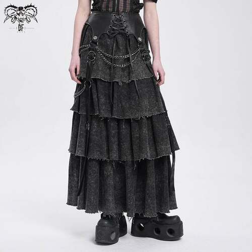 Devil Fashion恶魔时尚女装哥特朋克做旧蛋糕长半裙SKT233