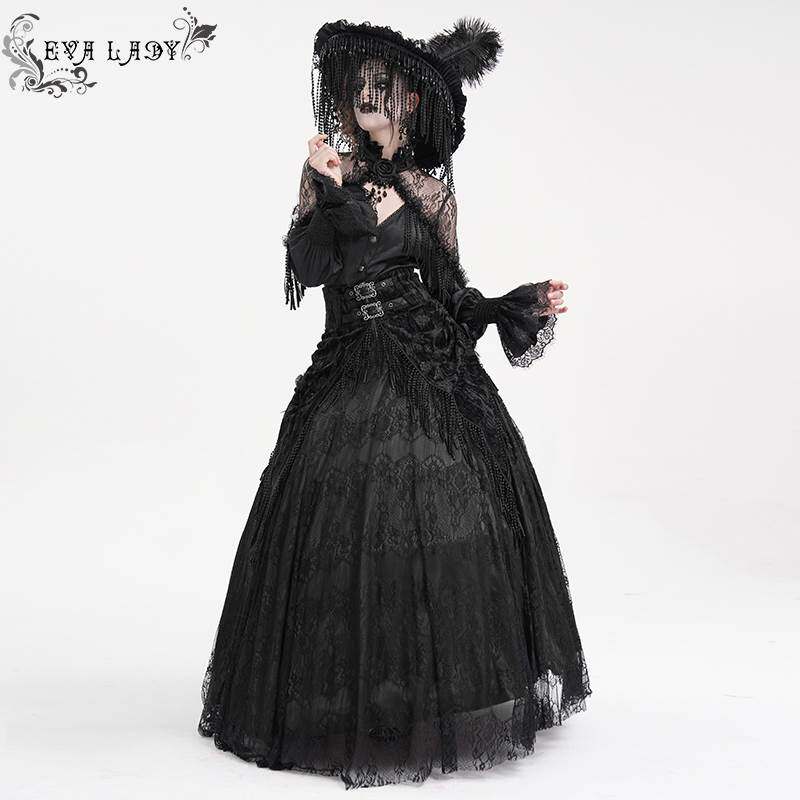 Devil Fashion恶魔时尚女装哥特玫瑰压花绒料流苏半裙 ESKT05001