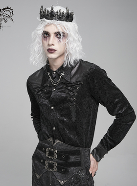 DevilFashion哥特绑带设计风黑色暗纹提花衬衫SHT149