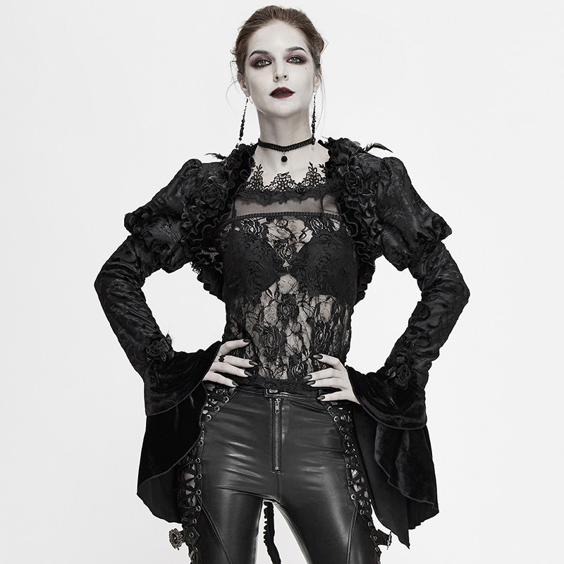 哥特风饰品披肩gothic舞台演出表演女性围脖开衫蕾丝玫瑰花纹刺绣