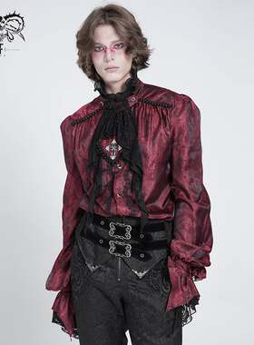 Devil Fashion恶魔时尚哥特暗黑男装蕾丝立领提花衬衫上衣SHT140