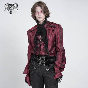Devil Fashion恶魔时尚哥特暗黑男装蕾丝立领提花衬衫上衣SHT140