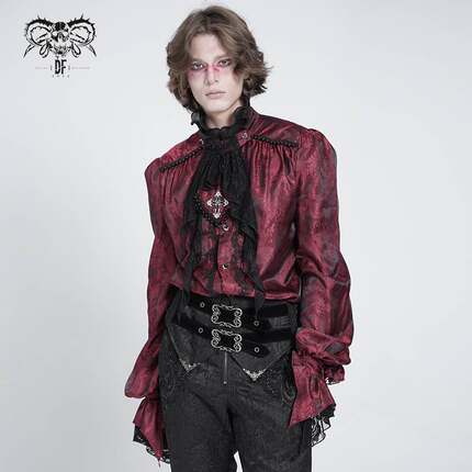 Devil Fashion恶魔时尚哥特暗黑男装蕾丝立领提花衬衫上衣SHT140