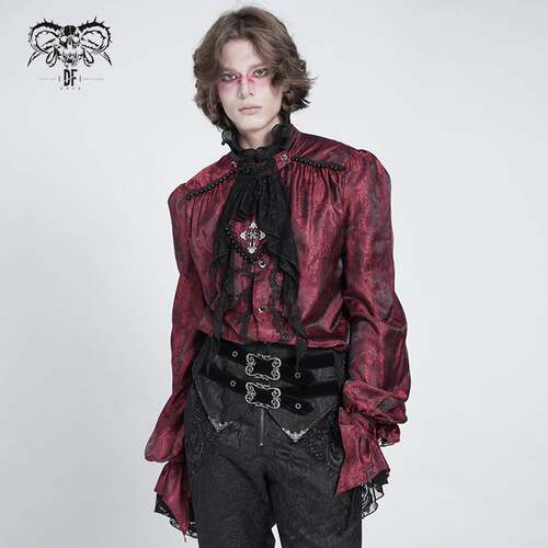 Devil Fashion恶魔时尚哥特暗黑男装蕾丝立领提花衬衫上衣SHT140