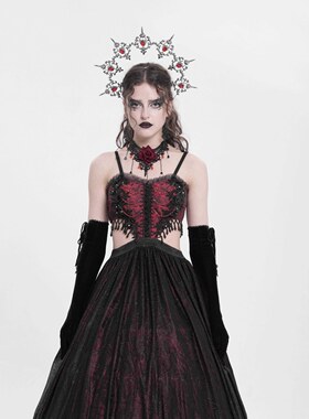 EVA LADY恶魔时尚女装哥特朋克暗黑玫瑰吊带露腰连衣裙ESKT05902