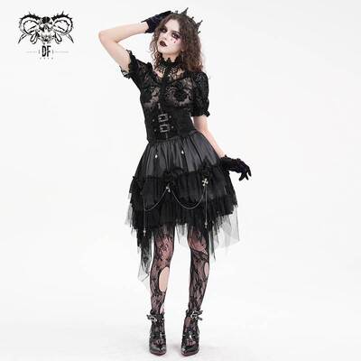 Devil Fashion恶魔时尚女装哥特不规则纱纱百褶裙短裙 SKT205