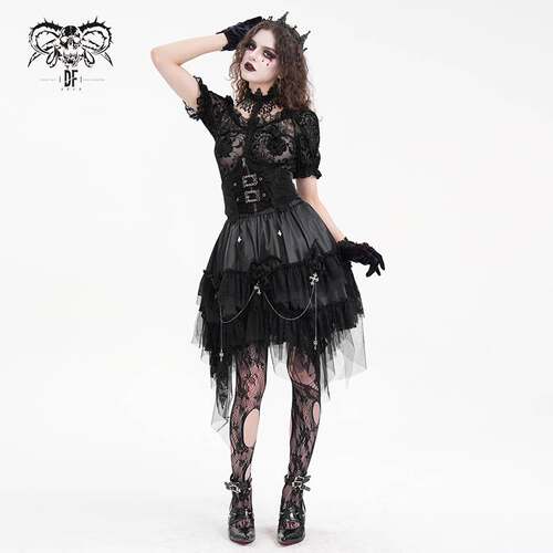 Devil Fashion恶魔时尚女装哥特不规则纱纱百褶裙短裙 SKT205