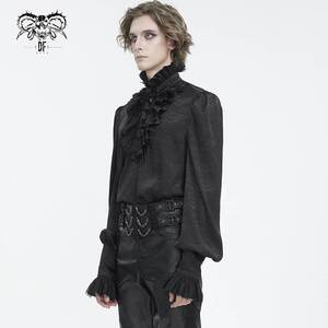 Devil Fashion恶魔时尚男装哥特男装暗黑系立领男士黑衬衫SHT116