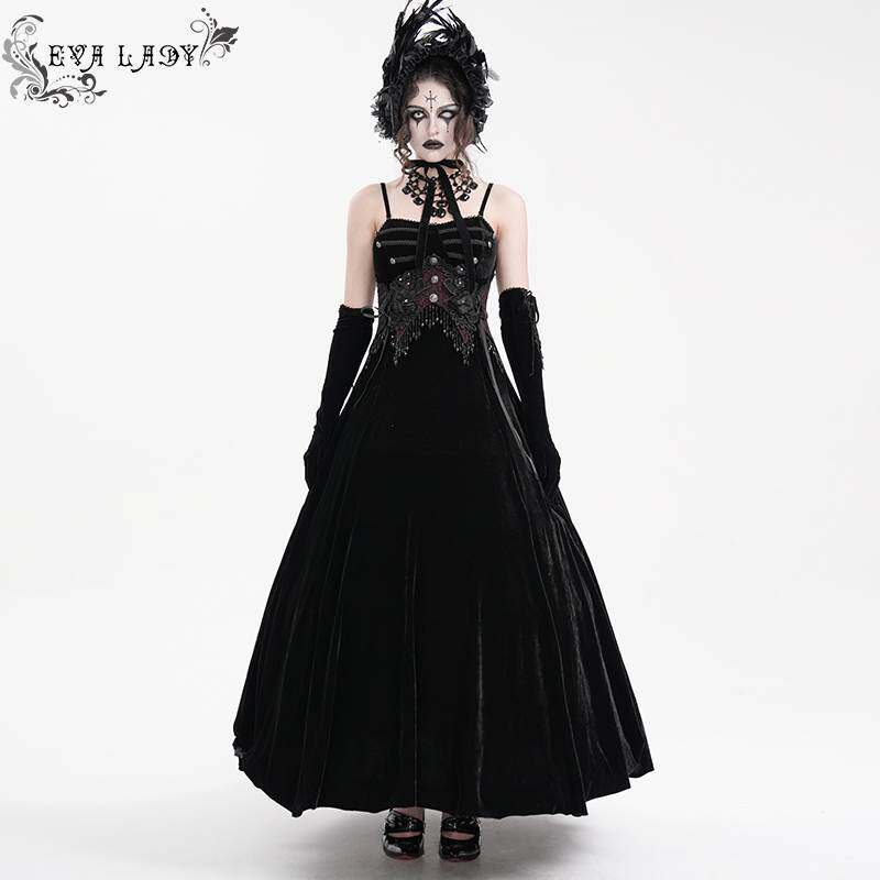 Devil Fashion恶魔时尚女装哥特丝绒料拼亮光料吊带连衣裙ESKT047