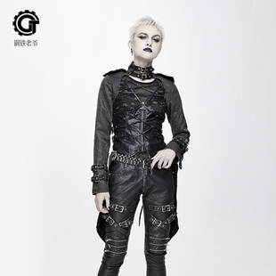蒸汽朋克女装中长款外套春秋新款修身可拆卸燕尾服风衣破洞颓废风