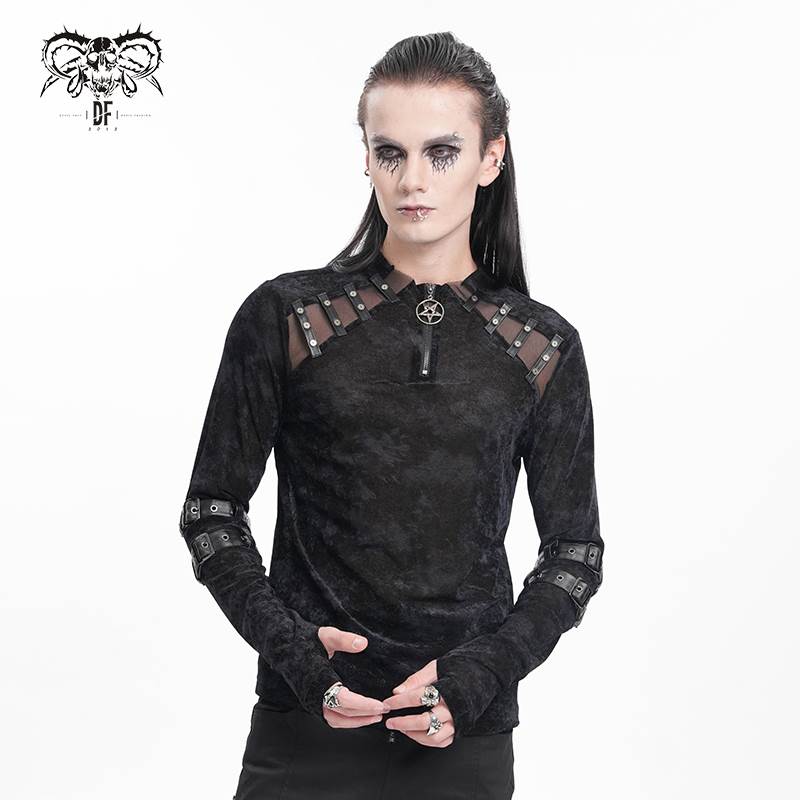 Devil Fashion恶魔时尚哥特暗黑男装半拉链高领T恤打底衫TT282