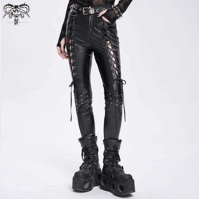 Devil Fashion恶魔时尚女装哥特四面弹哑光皮料皮裤PT271