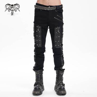 Devil Fashion恶魔时尚哥特暗黑男装链条紧身显瘦长裤休闲裤PT261