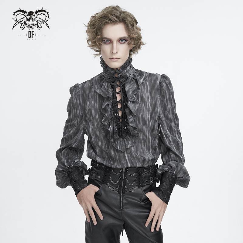 Devil Fashion恶魔时尚男装哥特朋克暗黑条纹印花男衬衣SHT11701