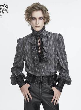 Devil Fashion恶魔时尚男装哥特朋克暗黑条纹印花男衬衣SHT11701