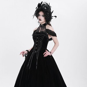 EVA LADY恶魔时尚女装哥特朋克暗黑立领绑绳丝绒连衣裙ESKT058