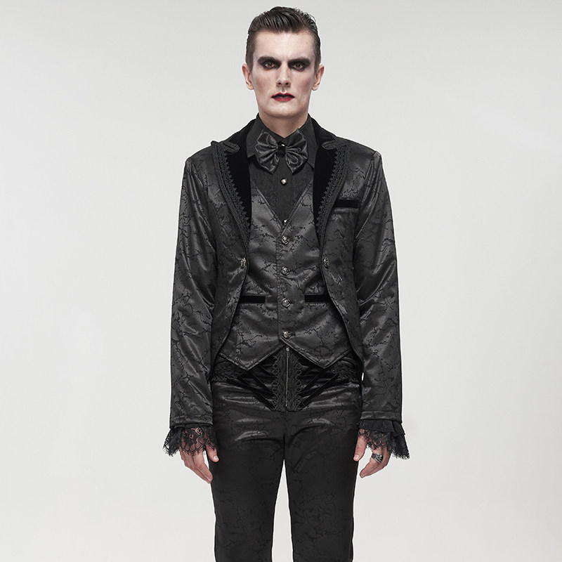 哥特男装春秋季中长款风衣西装领长袖假两件外套男宴会绅士燕尾服