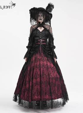 Devil Fashion恶魔时尚女装哥特玫瑰压花绒料流苏半裙ESKT05002