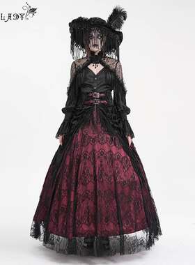 Devil Fashion恶魔时尚女装哥特玫瑰压花绒料流苏半裙ESKT05002