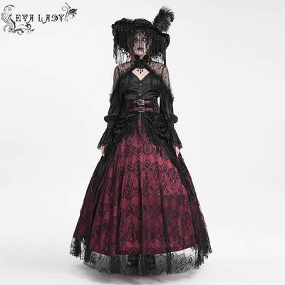 Devil Fashion恶魔时尚女装哥特玫瑰压花绒料流苏半裙ESKT05002