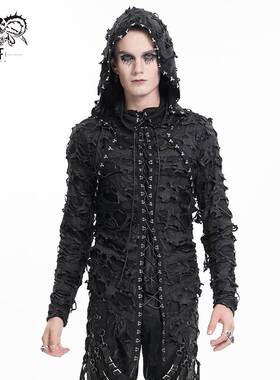 Devil Fashion恶魔时尚哥特暗黑男装破旧设计感连帽长袖T恤TT283