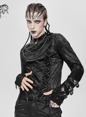 DevilFashion哥特风黑色拼接绑带长袖上衣TT301