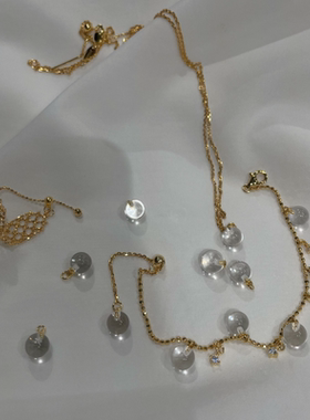 金色天然小水晶球项链s925通体纯银镀金