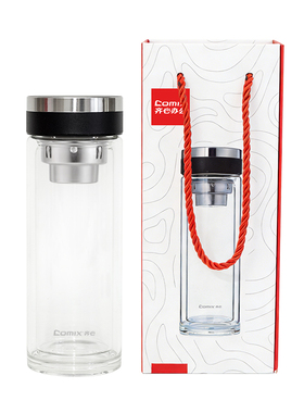 齐心 LM001/LM002 双层加厚 高硼硅玻璃杯350ml礼盒装