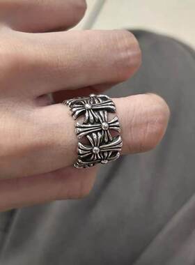 克罗伈戒指圆墓葬对戒复古戒指高级十字架花纹情侣款指环手饰