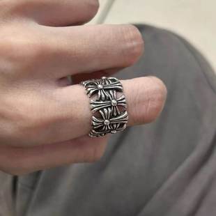 克罗伈戒指圆墓葬对戒复古戒指高级十字架花纹情侣款指环手饰