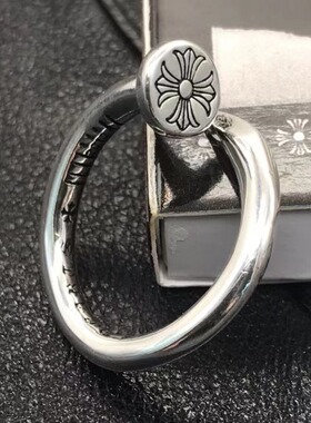 欧美克罗伈复古朋克戒指男女款平面凸钉戒指十字架指环手饰指环