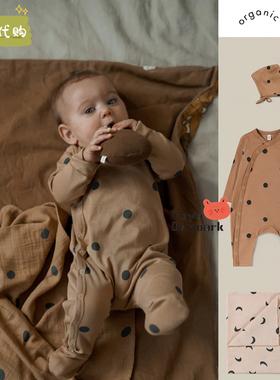 6折丹麦正品代购Organic zoo婴幼儿纯棉长袖连体衣包屁系带帽方巾