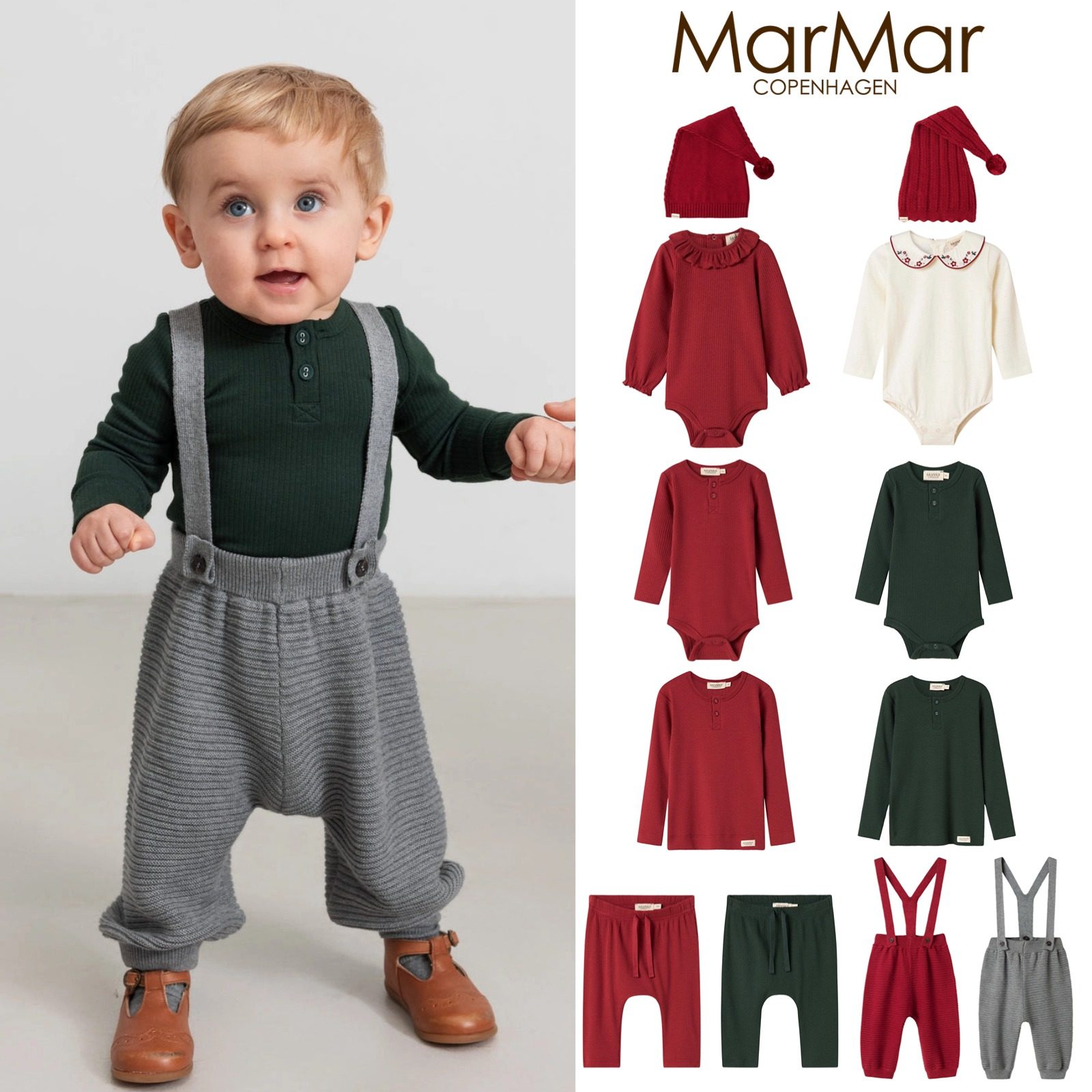 85折Marmar25秋冬圣诞儿童长袖长裤包屁衣背带裤大PP裤圣诞帽