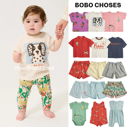 7折 26春夏西班牙Bobo Choses儿童宝宝印花半袖T恤短袖短裤包屁衣
