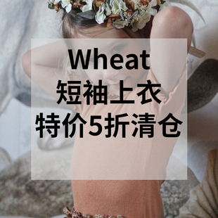 5折正品丹麦Wheat儿童宝宝女童短袖T恤上衣纯棉纯色内搭圆领