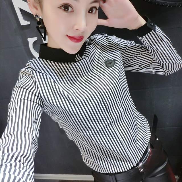 时尚洋气条纹衬衫女长袖职业OL春夏2025新款衬衣薄款透气上衣显瘦